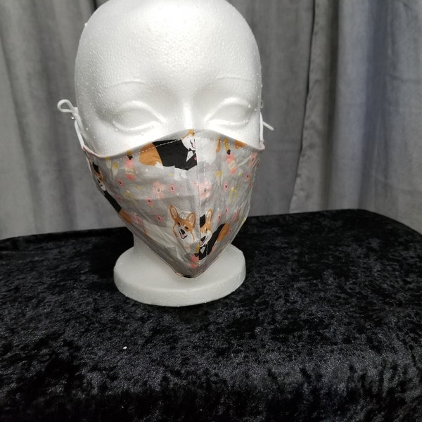 Corgi Face Mask,Dogs Face Mask,Reversible Face Mask, Adjustable Ear Straps, 2  Layer Face Mask, Reusable,Washable, 2 in 1 Face Mask