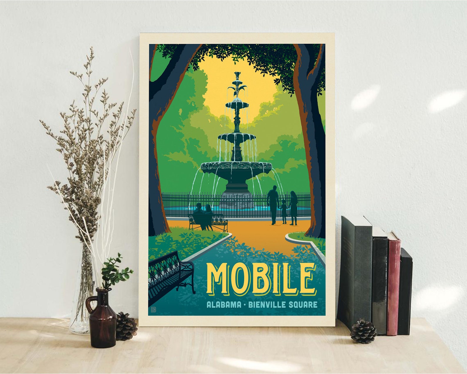 Mobile Alabama Art Poster Bienville Square Retro Color Travel Etsy