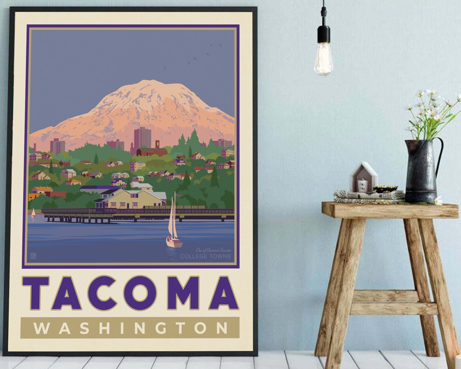 WA Travel Poster Urban Port City Retro Print Etsy