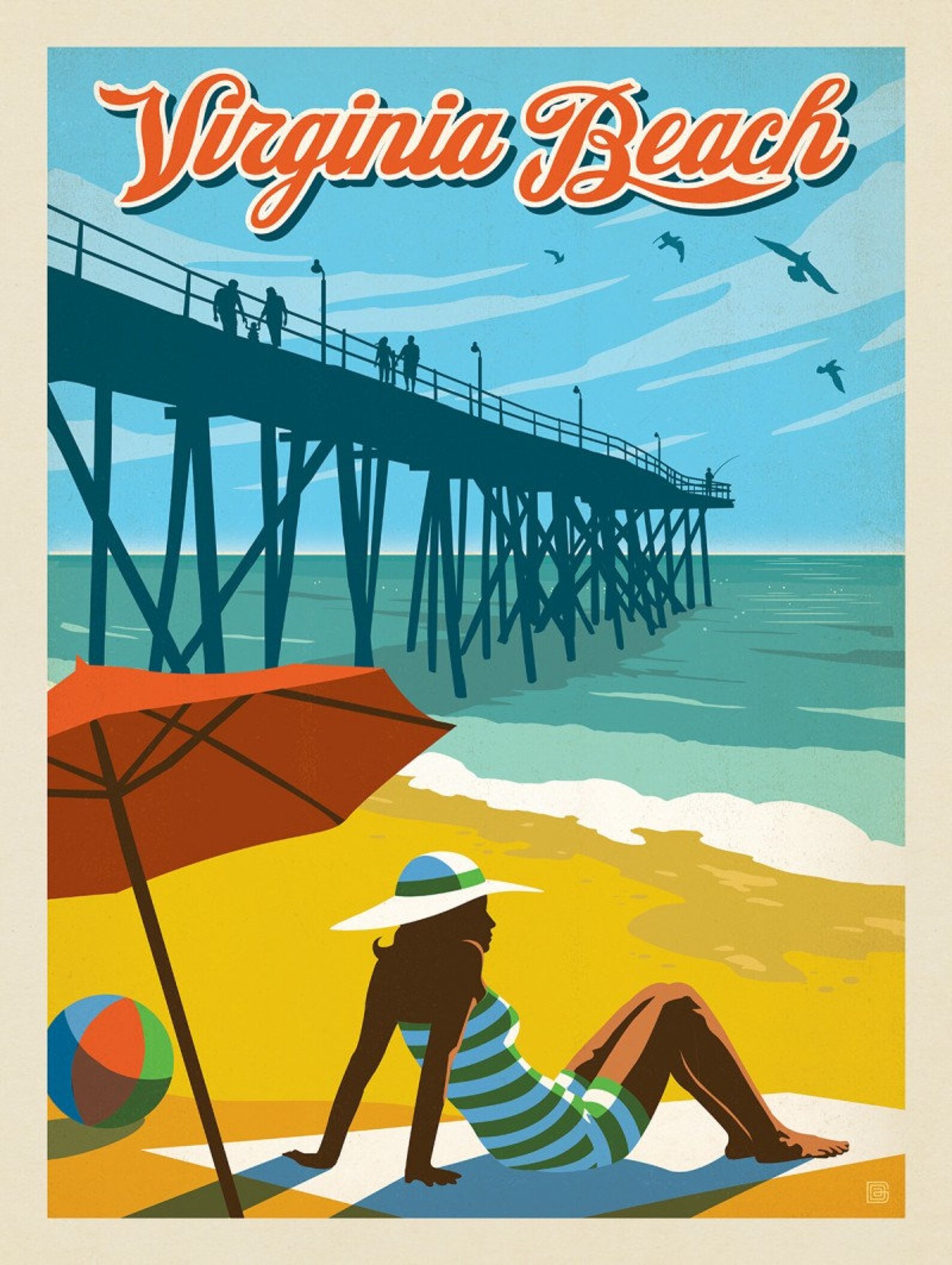 Virginia Beach Travel Poster VA State Art Retro Print Travel Etsy