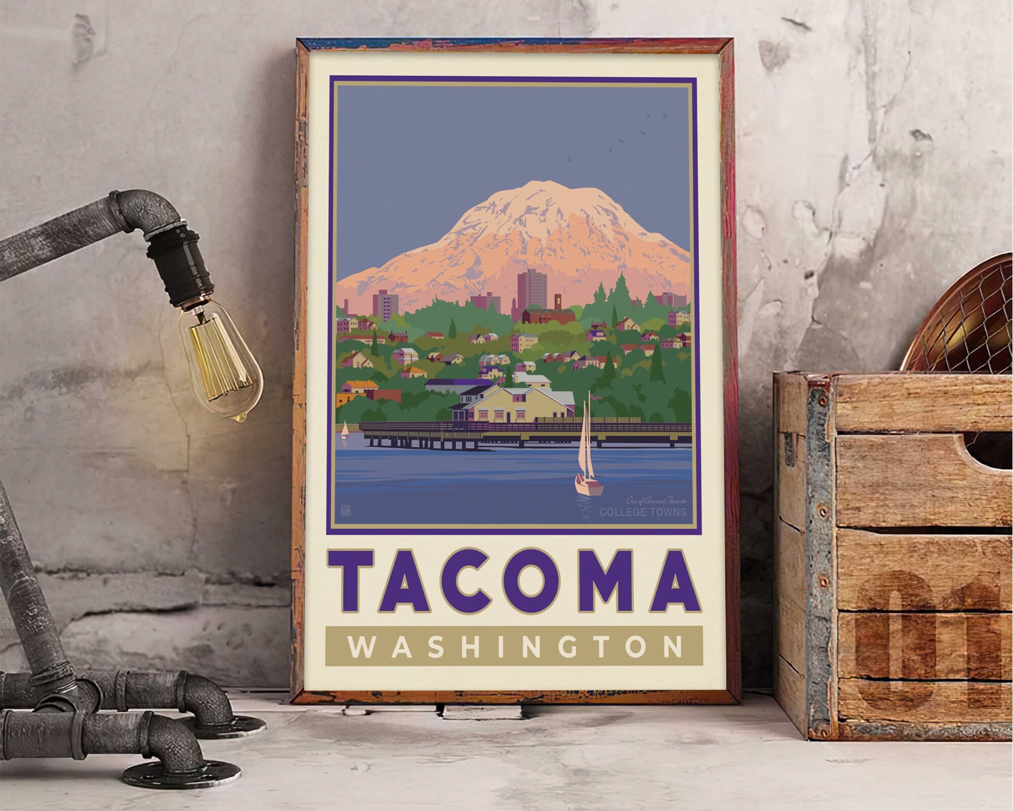 WA Travel Poster Urban Port City Retro Print Etsy