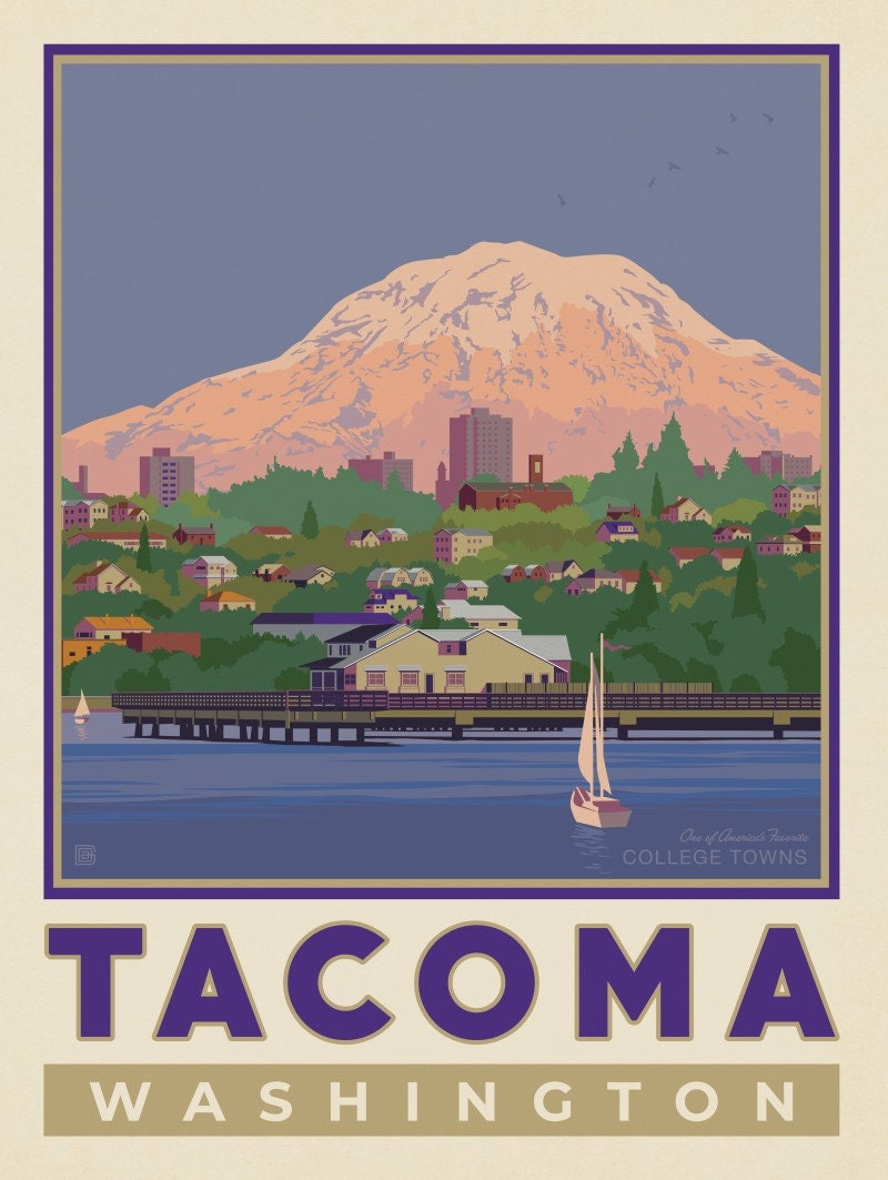 WA Travel Poster Urban Port City Retro Print Etsy