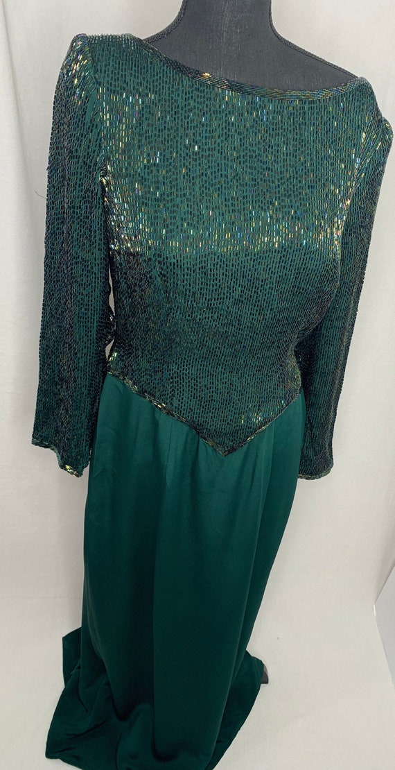 Fully beaded green vintage evening gown