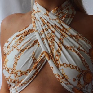 Handmade Silky Satin Luxury Wrap Scarf Top Medallion White Gold