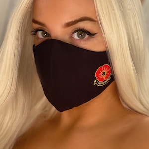 Limited Edition Poppy Mask Royal British Legion Donation Remembrance Sunday Lest We Forget Schwarz Bestickte Baumwolle Gesichtsmaske Womens Mens UK
