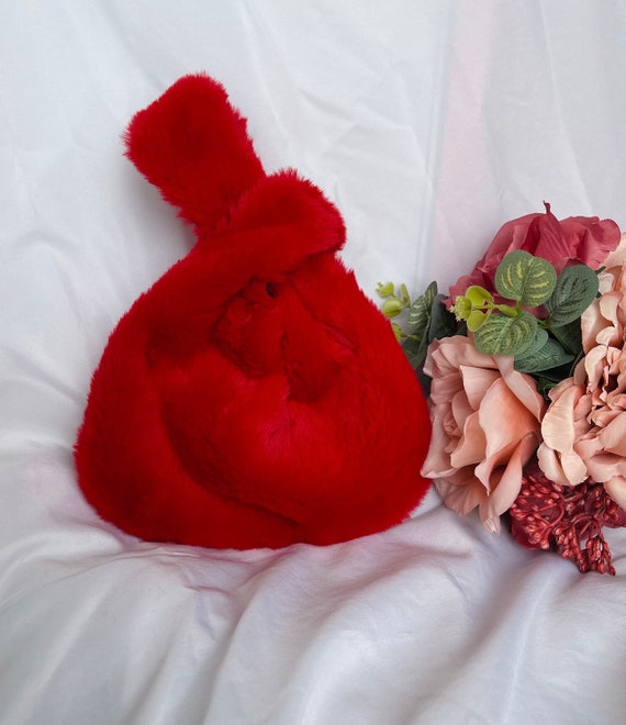 Handmade Japanese Knot Bag Red Plush Faux Fur Luxury Makeup Cosmetics Toiletries Bag Gift Bag Pouch Purse Etsy