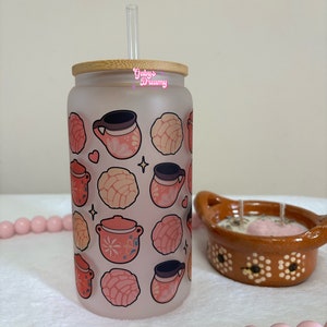 Mexican Food Glass Cup, Cafecito Y Conchas Glass Cup, Conchas Cup, Cafecito Y Chisme, Frijoles, Iced Coffee Glass Cup