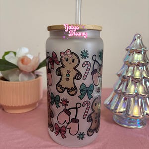 Gingerbread Coquette Girly Pink Christmas Glass Cup, Christmas Glass Cup, Pink Girly Glass Cup, Girly Winter Glass Cup, Gifts