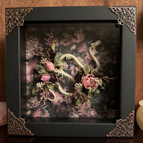 OOAK Floral Snake Skeleton Shadow Box