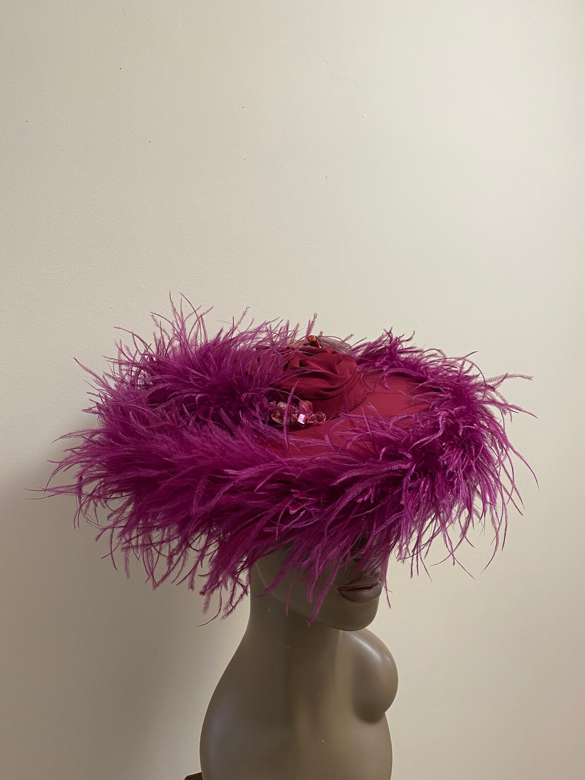 Wide Saucer Hat Rich Deep Maroon Silk Fabric Ruching on Small Etsy