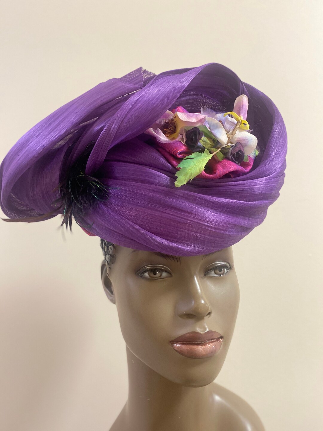 Purple Silk Abacafascinatorfancy Fabric Backflowerone of a Etsy UK