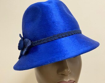 Royal blue long hair Fedora