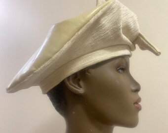 Carrie Stylized Cream Fabric/Leather Beret-Unique,Causal,Dressy, All Occasions,Day,Night, Fall,Spring. Original Design Hd Sz 23 Made NY