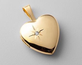 14k Gold Heart Locket Pendant Charm: Elegant Love Keepsake