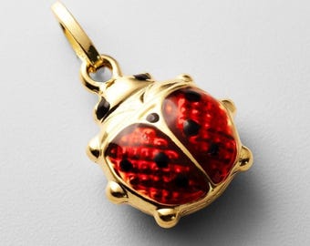 14K Solid Gold Ladybug Pendant – Large High Shine Insect Necklace, Luxury Fine Jewelry Gift