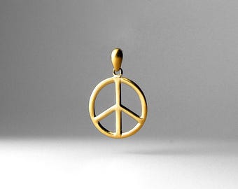 14k Gold Peace Sign Pendant Charm-Gold Peace Sign Necklace Charm