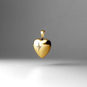 14k Gold Heart Locket Pendant Charm- Real Gold Small Heart Locket Necklace Charm With Stone