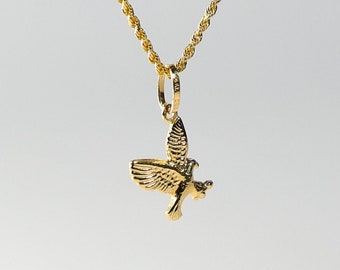 14k Gold Flying Eagle Pendant- Real Gold Eagle Necklace Charm- Gold Eagle Pendant 14k