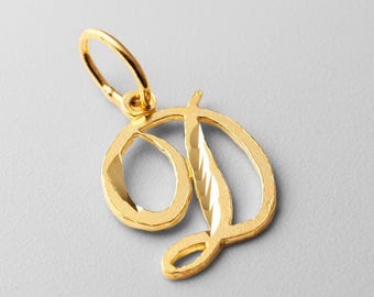 14k gouden hanger met de initiaal "D" in sierletters - Gouden hanger met de initiaal "D" voor ketting