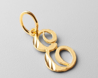 14k Gold "E" Initial Cursive Pendant Charm- Gold Initial "E" Necklace Charm