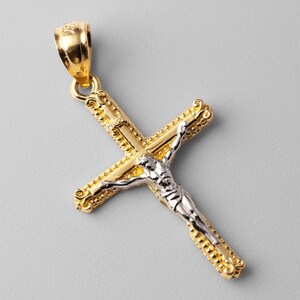 14k Gold 2 Tones Jesus Crucifix Cross Religious Pendant/Charm-14k Gold Cross- Gold Jesus Crucifix Cross Religious Pendant For Him/her