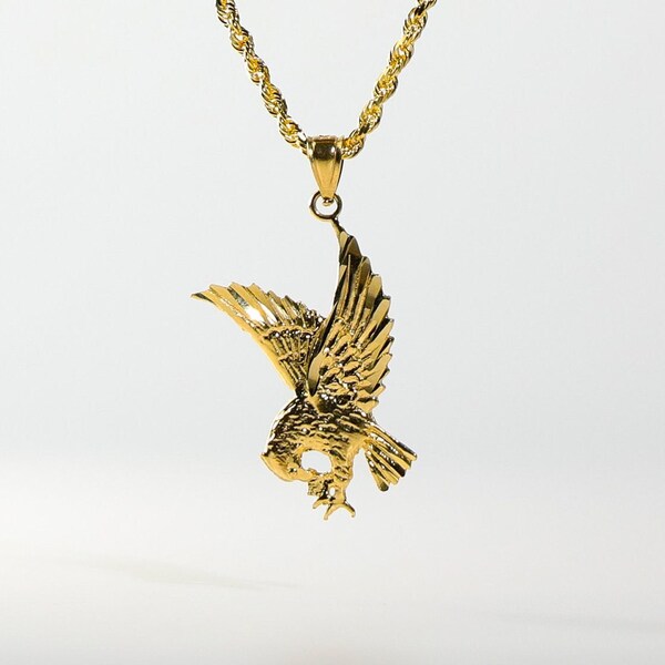 14k Gold Hunting Eagle Pendant- Real Gold Eagle Necklace Charm- Gold Eagle Pendant 14k