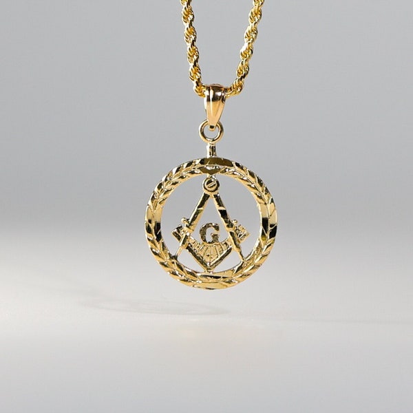 14k Gold Freemason Masonic Pendant Charm- Real Dainty Gold Freemason Masonic Necklace Charm