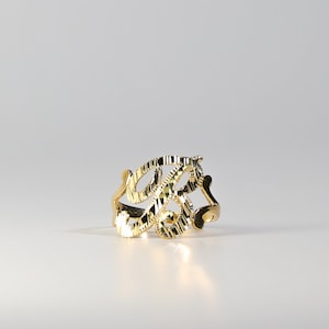 14K Solid Gold "B" Initial Cursive Ring- Real 14k Gold Cursive Initial "B" Ring