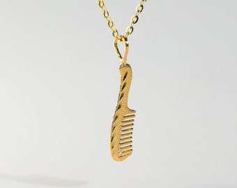 14k Gold Comb Pendant Charm- Real Gold Comb Necklace Charm