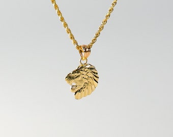 14k Gold lion Pendant Charm- Real Gold lion Head Necklace Charm