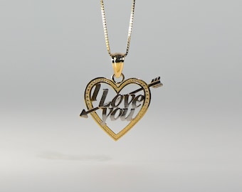 14k Gold I Love You Heart Pendant Charm- Gold Heart I Love You Necklace Charm