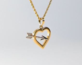 14k Gold Cupid Arrow Heart Pendant Charm- Real Gold Cupid Arrow Necklace Charm For Her