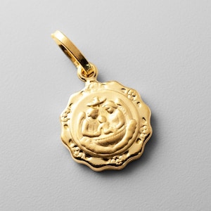 Colgante con placa redonda de bautismo en oro de 14 k: dije de collar de bautismo de oro real