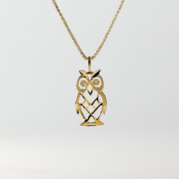 14k Gold Owl Pendant Charm- Real Gold Night Owl Necklace Charm