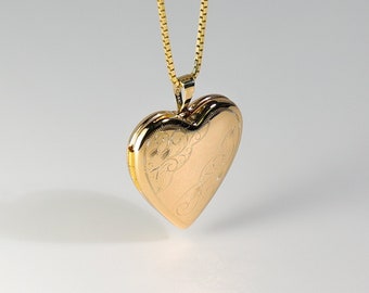 14k Gold Heart Locket With Decorative Engrave Pendant/Charm- Gold Large Heart Locket Necklace Charm For Her