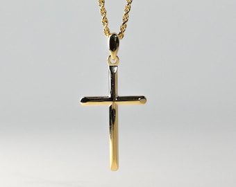 14k Gold Cross Pendant: Minimalist Christian Necklace Charm