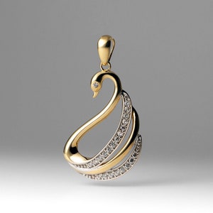 14K Gold Swan Pendant Necklace - Elegant Swan Design with CZ Accents in 14K Gold - Graceful and Refined Jewelry Piece