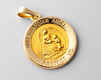 14k gouden hanger met beschermengelmedaille - echt goud: onze beschermengelketting