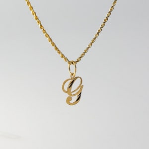 14k Gold "G" Initial Cursive Pendant Charm- Gold Initial "G" Necklace Charm