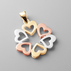 Ciondolo con cuori in oro 14k - Ciondolo con collana con sei cuori in oro per lei