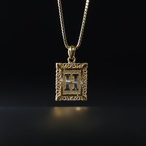 14k Gold "H" Initial Square Pendant/Charm- Gold H Initial Chain Necklace