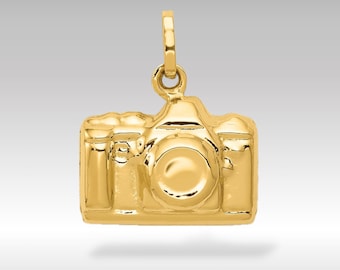 14K Gold 3D Polished Camera Pendant Charm - Real Gold Photography Necklace Charm - Real Gold Camera Pendant