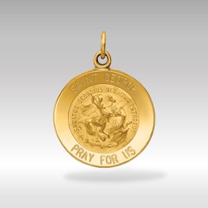 14k Gold Saint George Solid Medal Charm Pendant Necklace - Religious Patron Saint Protection Jewelry