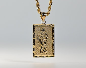 14k gouden St. Jude Thaddeus plaat hanger charme-echt goud grote St. Jude ketting charme