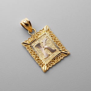 14k Gold "K" Initial Square Pendant/Charm- Gold K Initial Chain Necklace