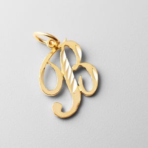 14k Gold &quot;B&quot; Initial Cursive Pendant Charm- Gold Initial &quot;B&quot; Necklace Charm