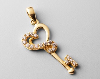 14k gouden sleutel tot mijn hart hanger bedel - echt gouden sleutel met hartketting bedel