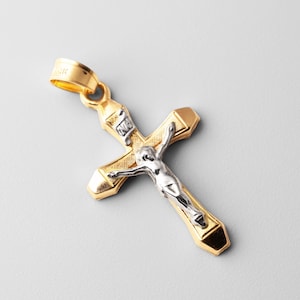 14k Gold Crucifix Cross Pendant Charm- Real Yellow and White Gold Crucifix Cross Necklace Charm