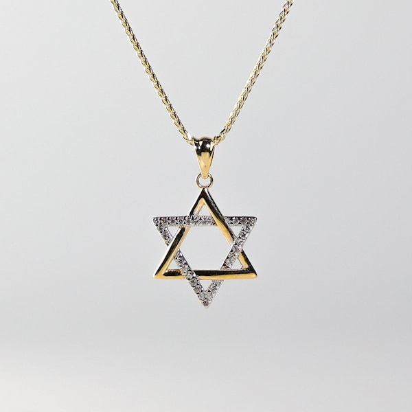 14K Solid Gold Star of David Pendant Charm - Real 14K Gold Star of David Charm Necklace