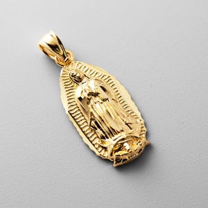 14k Gold Virgin Mary Pendant Charm- Gold Virgin Mary Necklace Charm-Gold Guadalupe Pendant For Him and Her